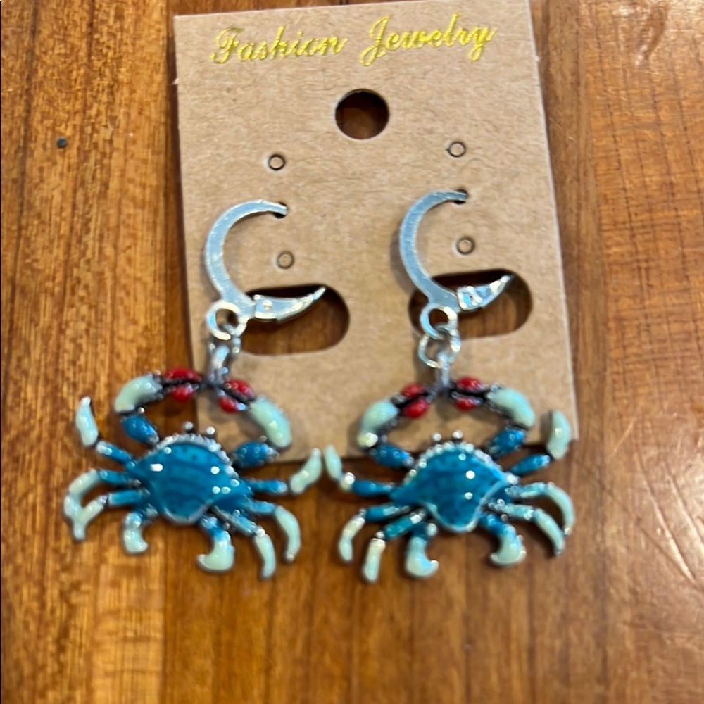 Fashion Jewelry Blue and Red Crab Earrings